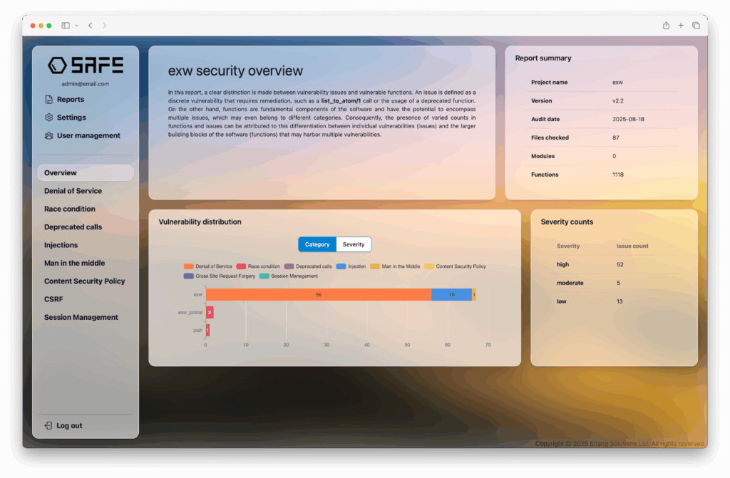 SAFE for Elixir Phoenix LiveView overview report